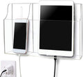 Clear Wall Tablet Holder Acrylic Wall Mounted Phone Holder for iPad, Remote Control Holder Laptop Stand for eReader Storage Caddy with Charging Holes for Kindle iPhone by Pansyling