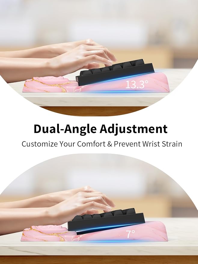 3-in-1 Ergonomic Keyboard Stand with Wrist Rest & Mouse Pad Set,Pink Marble | Comfy Keyboard Riser Holder Soft Mousepad with Massage Design, Memory Foam and Non-Slip PU Base for Pain Relief - Image 3