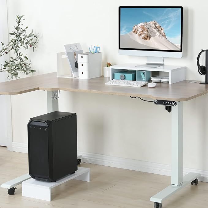 TEAMIX 20 inch White Monitor Stand Riser, Wood Desktop Computer Stand | Fits Laptop, Printer, TV, PC Tower, Full Keyboard Storage Underneath, Ergonomic, Desk Organizer for Home Office Gaming Vanity - Image 4