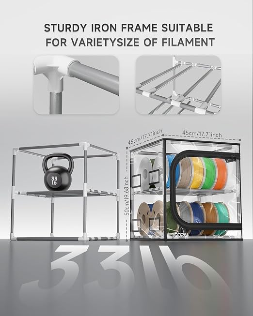 YOOPAI 3D Printer Filament Storage Box – 2 Tier Filament Storage Rack with Transparent Cover, Holds Up to 48 Rolls 1KG – 3D Filament Storage Organizer for Home, Workshop & Studio(20 Roll*2) - Image 7