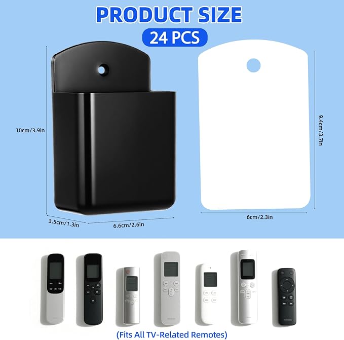 Leinuosen 24 Pcs Remote Control Holder Wall Mount Self Adhesive TV Controller Holder Black TV Remote Organizer Wall Pen Organizer for Home Office School Storage Accessories - Image 7