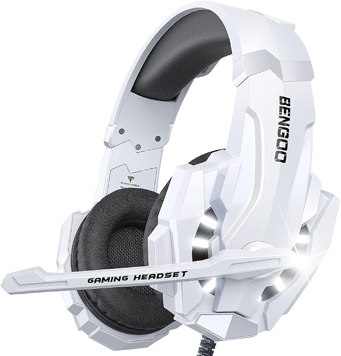 BENGOO Pro Gaming Headset for PS4 PS5 PC Xbox One Controller, Noise Cancelling Over Ear Headphones with Mic, LED Light, Bass Surround, Soft Memory Earmuffs for Laptop Mac - White - Image 8