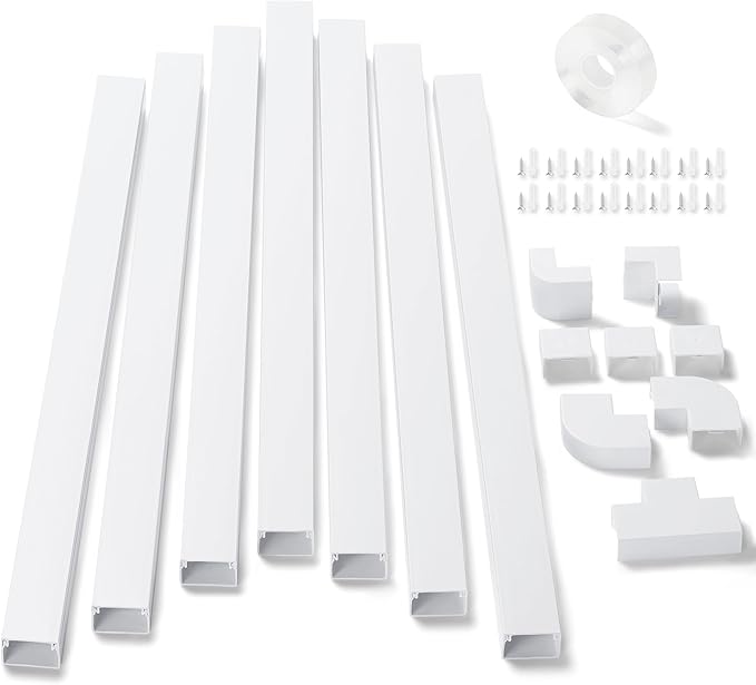 126in Cord Hider Kit, ZhiYo Wire Hiders for TV on Wall, Paintable Cable Management Kit, Wire Cover for Wall Mount TV, White Cable Raceway, Cord Cover Wire Management Kit, 8 x L15.7in W1.18in H0.67in by ZhiYo