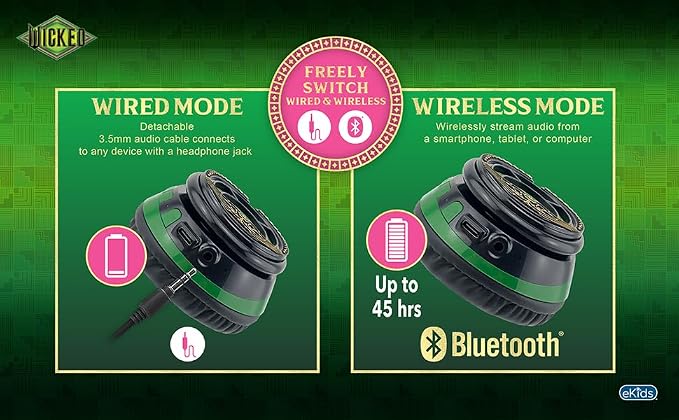 Wicked Elphaba Bluetooth Headphones for Kids, Wireless Headphones for School, Home, or Travel (Wicked Elphaba) - Image 8
