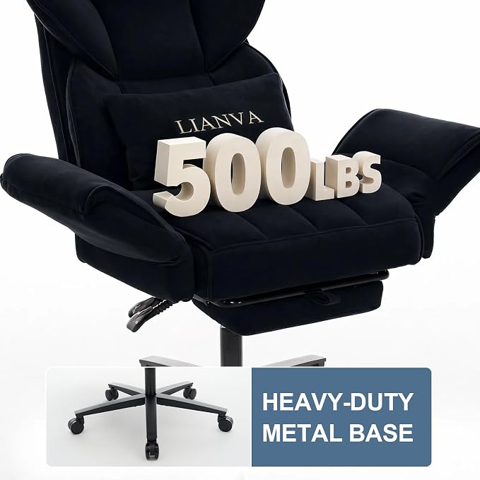 Big and Tall Office Chair, Reclining Executive Desk Chair, Cross Legged Ergonomic High Back Computer Gaming Chair with Flip Armrests Lumbar Support Footrest, Black Vanity Chair - Image 6