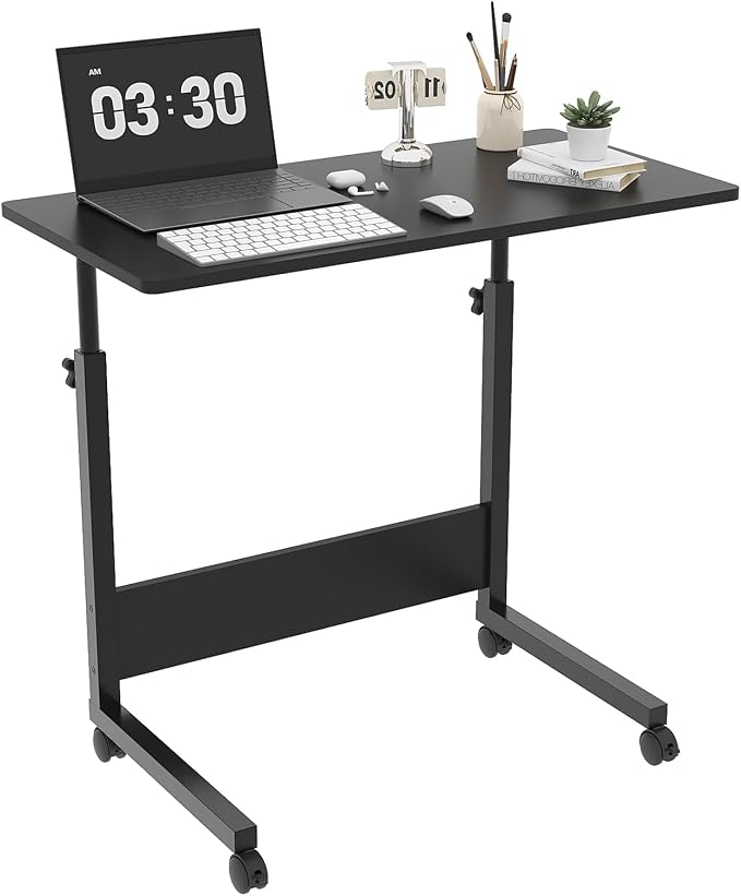 FCH Portable Computer Workstation, Standing Desk Adjustable Height, Small Computer Desk w/Rolling, Sit Stand Laptop Desk TV Tray for Bed Sofa Hospital Reading Eating,Black, 31.5" by FCH