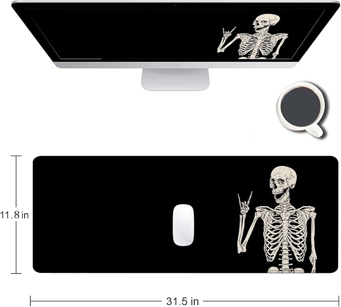 Gaming Mouse Pad, Large Mouse Pads for Desk, Non-Slip Rubber Base Mousepad, Keyboard Mouse Mat, Desk Pad with Stitched Edges, 31.5x11.8 inch Black Human Skeleton - Image 2