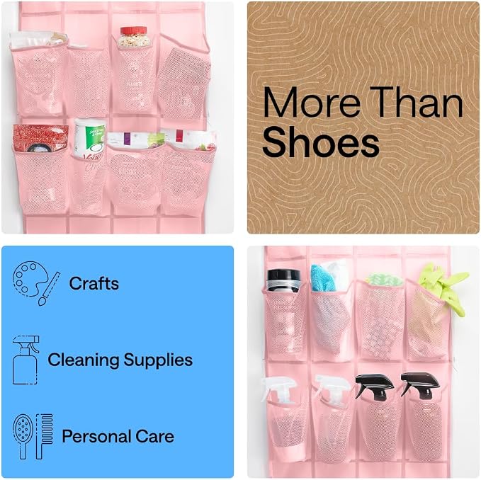 GORILLA GRIP Over the Door Shoe Organizer, 24 Large Pockets, Pink - Image 6