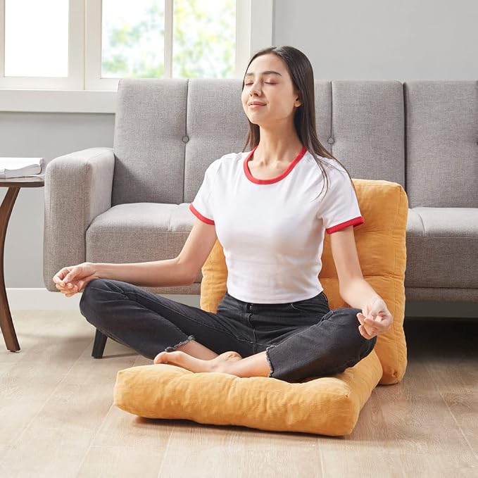 Large Floor Pillows for Adults, Square Meditation Cushion, 22 Inch Yellow | Reading nook & office use, Tatami seating, Breathable corduroy cover, 3.5 in thick, Shredded memory foam fill, Yoga pad - Image 5