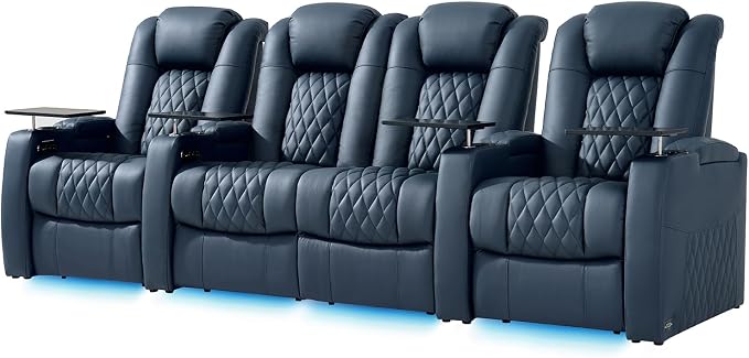 comfiroom Top-Grain Leather Home Theater Seating, Dual-Motor Power Recliner by comfiroom