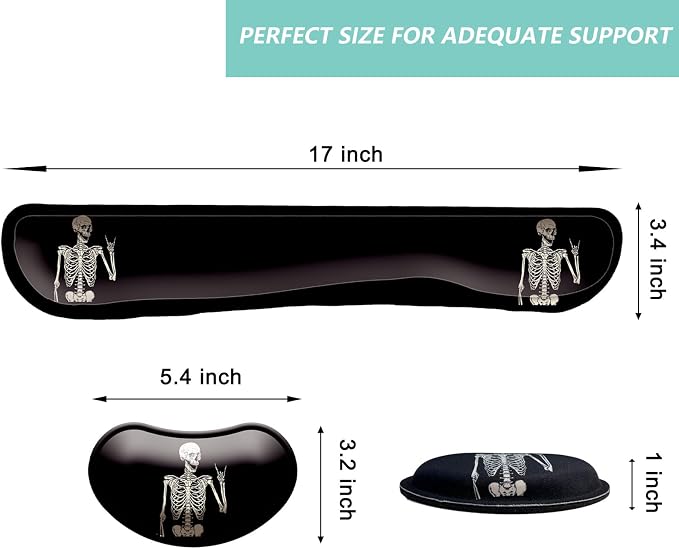 Keyboard Wrist Rest Mouse Wrist Support Set, Memory Foam Wrist Rest Pad for Computer Laptop Keyboard Mouse, Ergonomic Wrist Cushion Support for Typing Pain Relief, Gaming Home Office, Human Skeleton - Image 6