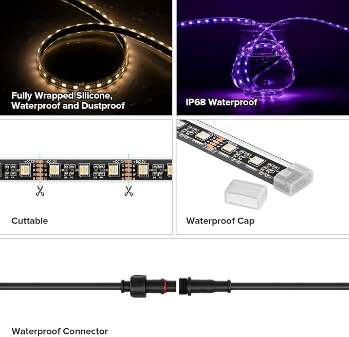BTF-LIGHTING RGBW LED Strip IP68 Waterproof Warm White DC24V 16.4FT 300LED - Image 2