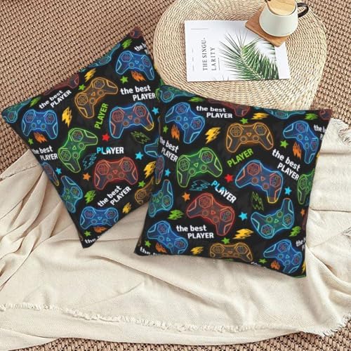Perinsto Gamer Gaming Throw Pillow Covers Set of 2 Colorful Game Gamepads Decorative Pillowcases Soft Cushion Covers for Sofa Couch Bed Home Decor, 22"X22" - Image 6