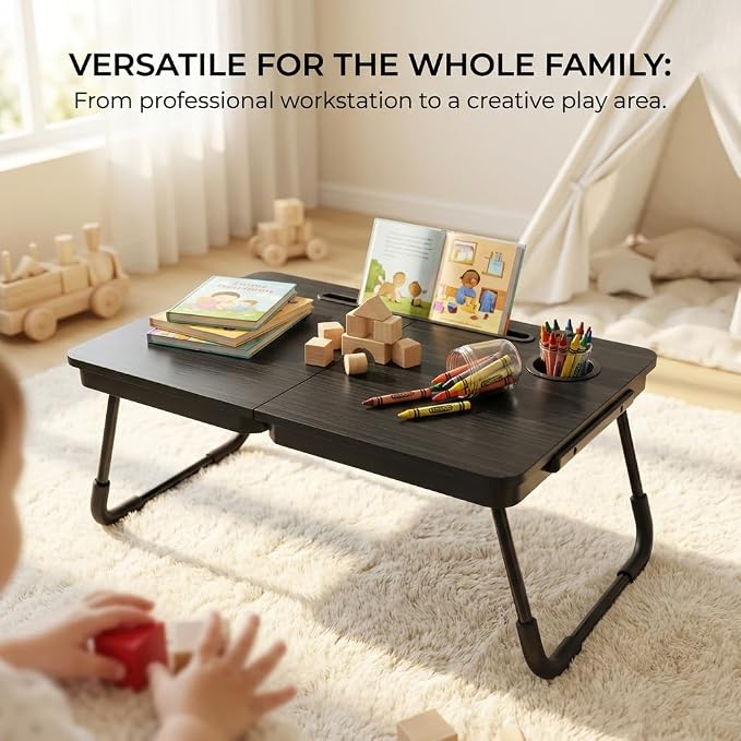 BUYIFY 23.4" Foldable Lap Desk Bed Table with Cup Holder Tray Black - Image 6