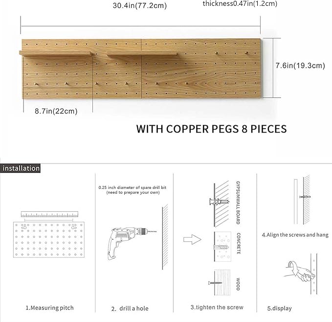 Wooden Pegboard Modular Display Organization Storage Wall Hooks Shelf (Color:Oak) - Image 2