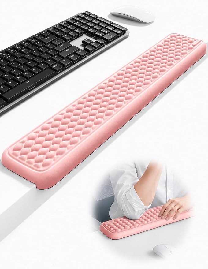 Vaydeer Ergonomic Full-Length L-Shaped Elbow Rest Pad, Desk Edge Pad, Pink | Soft Memory Foam Supports Elbow and Forearm, Desk Edge Cushion for Keyboard, Mouse, Office and Gaming Use by Vaydeer