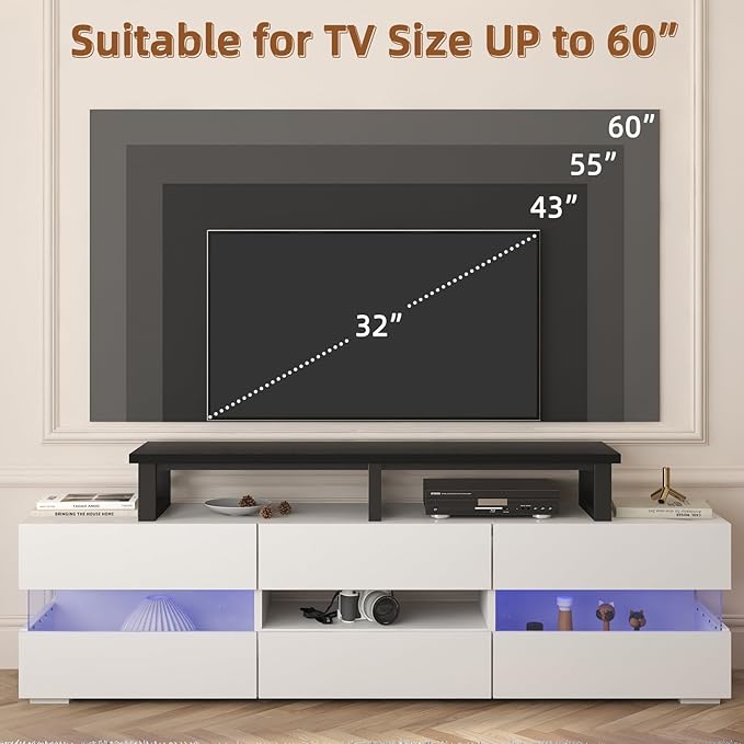 YAOHUOO 45" Large TV Riser for 32-60 inch TV, TV Riser Stand Shelf,Black | Steel Legs,Tabletop TV Stand Riser for Home Office,Fit TV/Monitor/Laptop/Soundbar,7.1"Height,Holds up to 120lbs - Image 3