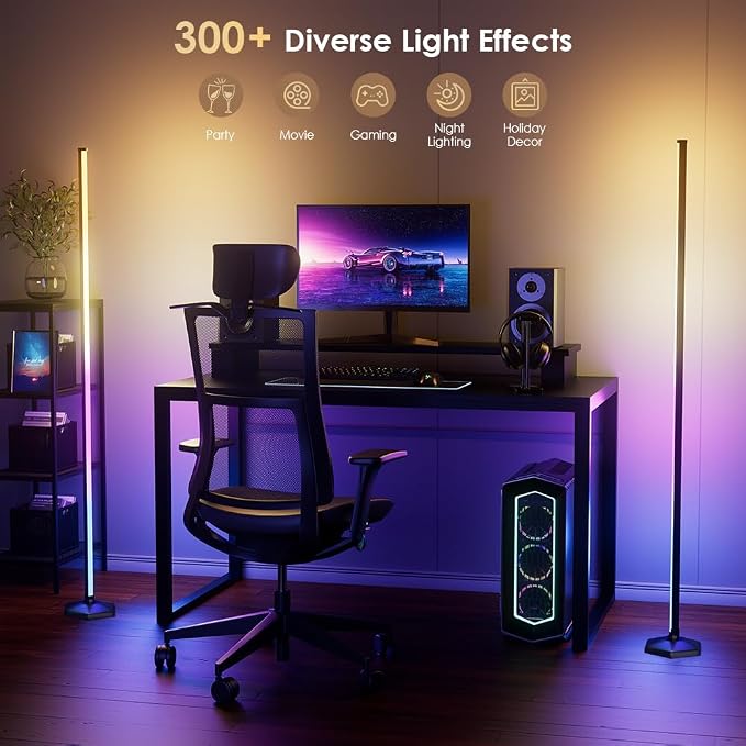 YIKBIK RGB Corner Floor Lamp, 65" Color Changing LED Floor Lamp Bluetooth APP Remote Control Music Sync Modern Standing Lamp 16 Million DIY Colors with Heavy Base for Living Room Bedroom GameRoom - Image 3
