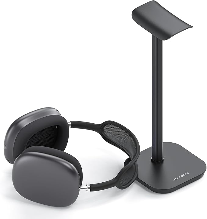 Headphone Stand, Desktop Headset Holder Heavy Base Desk Earphone Stand Aluminum Gaming Headset Hanger Rack for AirPods Max, AirPods, AirPods Pro, Sony, Beats, Bose, Razer and More(Black) by MANMUVIMO