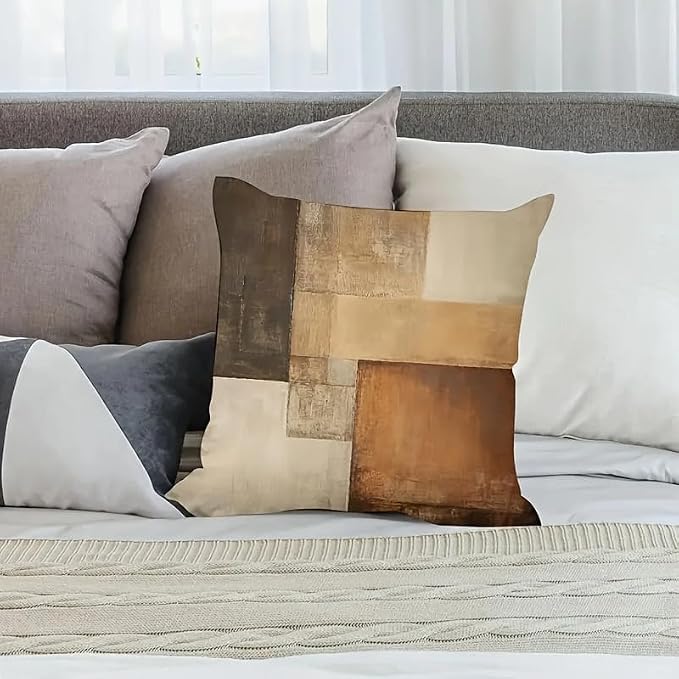 Decorative Throw Pillow Covers, Modern Abstract Brown Geometric Pattern, Set of 2，18x18 Pillows Linen Pillowcase，Modern Decorative Square Pillowcases for Sofa Couch Bedroom Living Room Car - Image 6