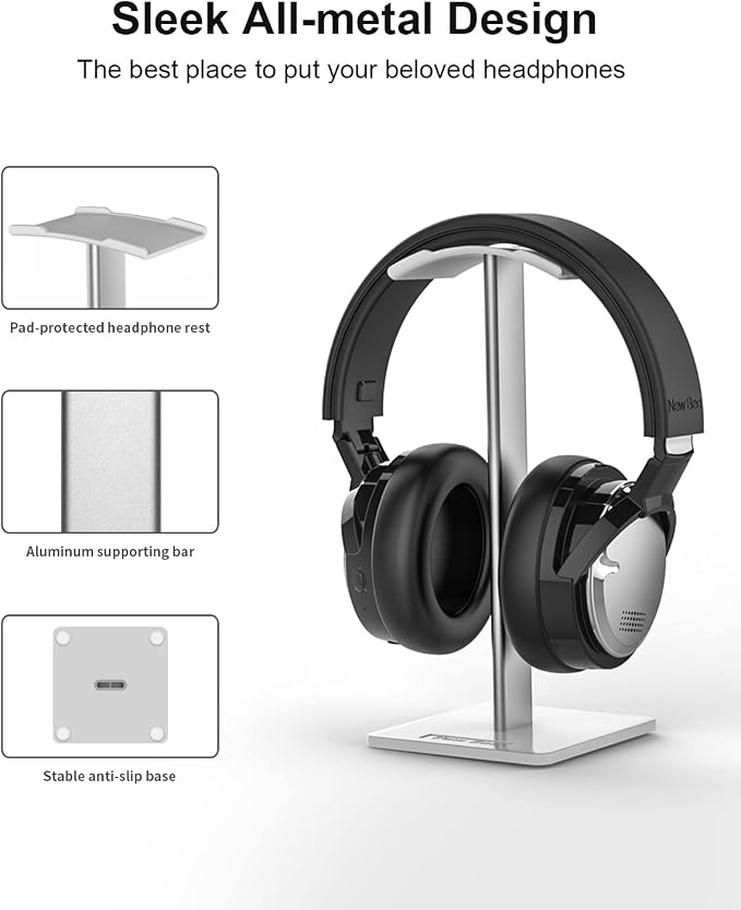 Headphone Stand Headset Holder Earphone Stand for All Headphones Size | Aluminum Supporting Bar Flexible Headrest ABS Solid Base for All Headphones Size (White) - Image 3