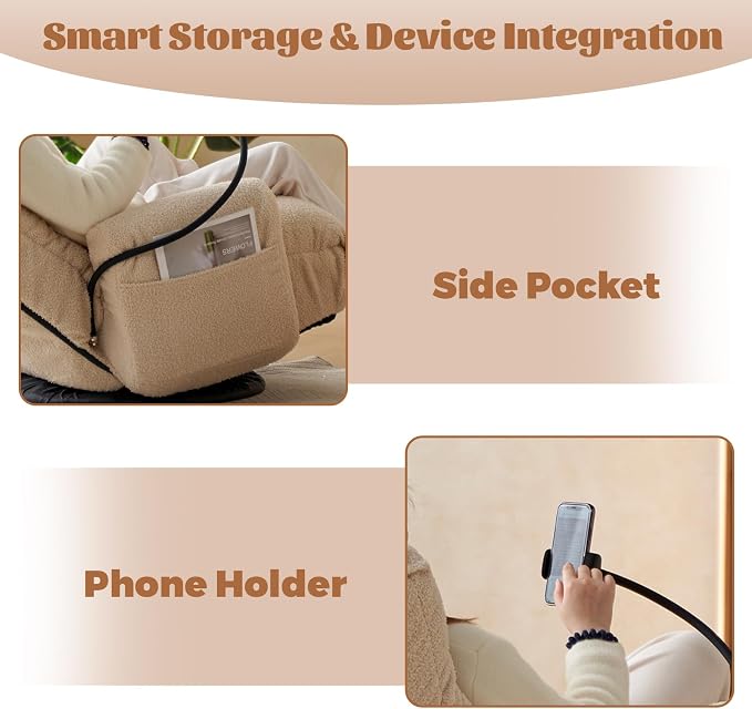 Teddy 360° Swivel Floor Gaming Sofa Chair - Beige | Adjustable Head & Waist Support, Padded Cushion, Folding Gaming Lounge Chair with Armrests & Phone Holder | Home Office - Image 3