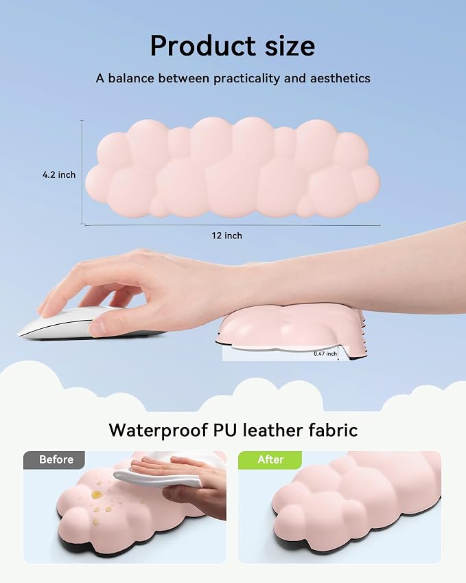 Laborio Elbow Pad for Desk, 2-Pack Cloud Elbow Rest(Pink), Edge Arm Rest | L-Shaped, Leather Surface, Memory Foam, Waterproof, Non-Slip Wrist Support Wrist Rest - Image 4