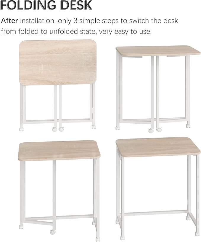 4NM 23.6" Mobile Small Rolling Computer Desk, Folding Laptop Cart Table with Wheels, Portable Office Desk for Small Space Couch Bed - Natural and White - Image 6