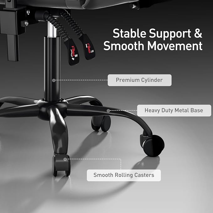 MoNiBloom Gaming Chair, Footrest & Lumbar Support, Height Adjust, Black | Headrest & Lumbar Support, Ergonomic Computer chair, for Adult Teen Office or Gaming,Swivel game chair, leather gaming chair - Image 8