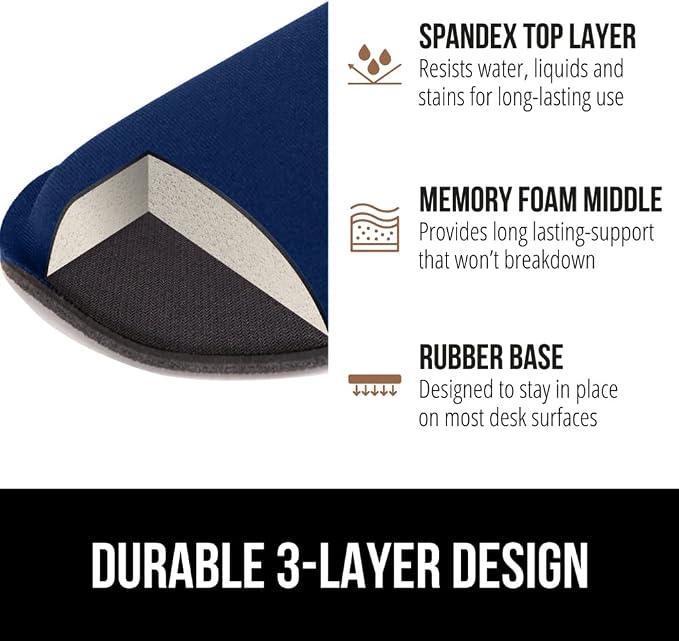 GORILLA GRIP Silky Gel Memory Foam Wrist Rest for Computer Keyboard, Mouse, Ergonomic Design for Typing Pain Relief, Desk Pads Support Hand and Arm, Mousepad Rests, Stain Resistant, 2 Piece Pad, Navy - Image 6