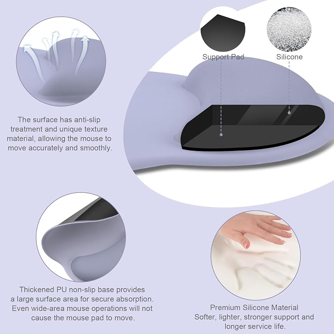 MOSISO Wrist Rest for Mouse Pad Set, Large Gaming Deskpad, Lavender Gray - Image 3