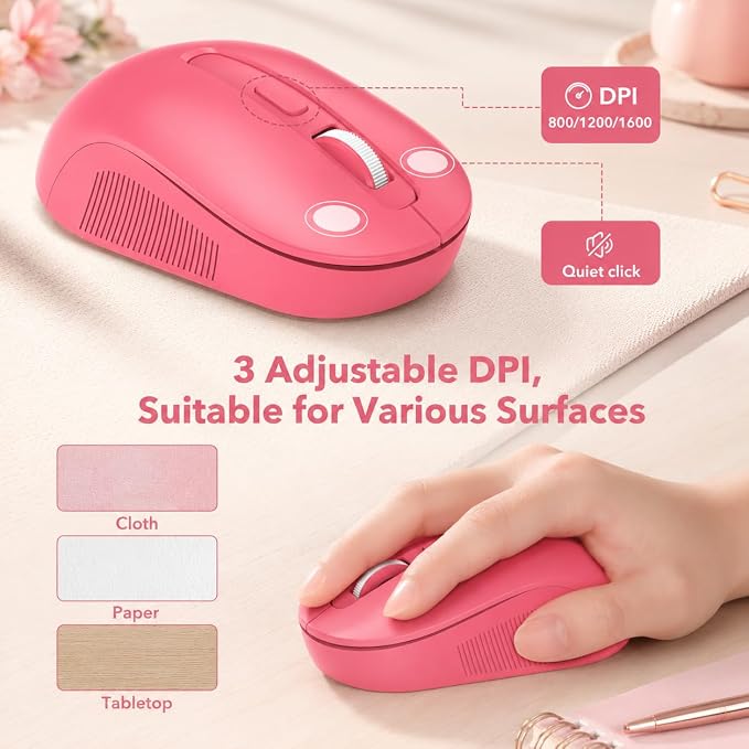 Wireless Keyboard and Mouse Combo, Round Keycaps, Magnetic Wrist Rest, Pink - Image 8