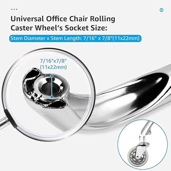 Mastery Mart Office Chair Base Replacement, 28 Inch Heavy Duty(2500 Lbs) Metal Leg, Reinforced to Repair Swivel Gaming Chair Bottom Part with Universal Caster and Gas Cylinder Size (Silver) - Image 5
