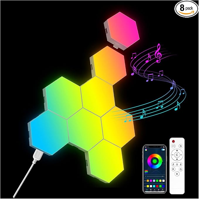 OJQ 8 Pack Hexagon Lights Wall RGB Panel Hexagonal Gaming Led Lights by OJQ