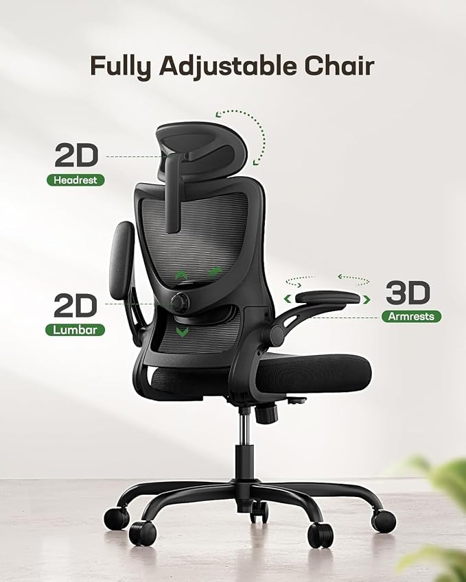 Marsail Ergonomic Office Chair with 3D Armrests, Pack of 10 | Office Desk Chair with High Back Mesh, Adjustable Lumbar Support, Rolling Work Swivel Task Chairs with Wheel, Headrest, home - Image 4