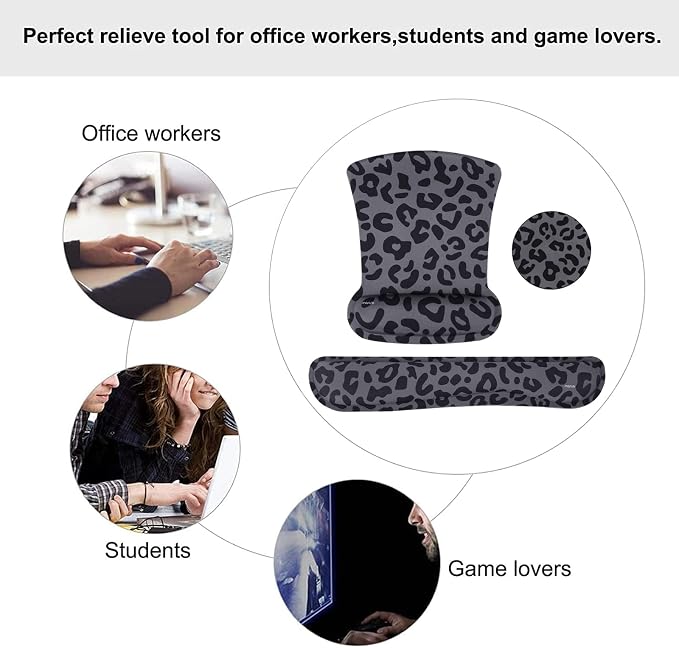 MOSISO Leopard Grain Wrist Rest Support for Mouse Pad&Keyboard Set, Black - Image 7