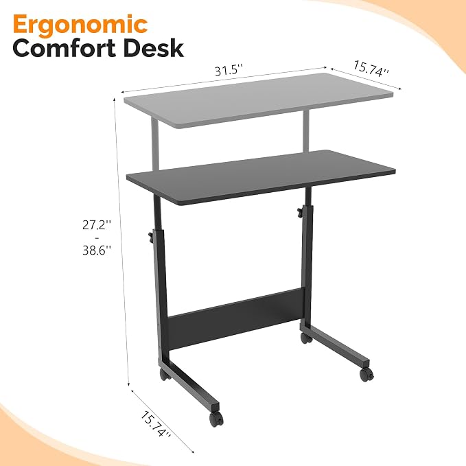 FCH Portable Computer Workstation, Standing Desk Adjustable Height, Small Computer Desk w/Rolling, Sit Stand Laptop Desk TV Tray for Bed Sofa Hospital Reading Eating,Black, 31.5" - Image 3