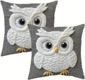 Decorative Owl Throw Pillow Cover, 2D Printed Design on Gray, White Non-Embroidered Pattern, Set of 2，18x18 Pillows Linen Pillowcase by Unknown