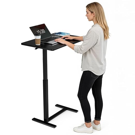 Overbed Bedside Table with Hidden Casters, Adjustable Pneumatic Mobile Laptop Computer Standing Desk, Rolling Laptop Table, Movable Overbed Table Hospital Home Use, Black - Image 7