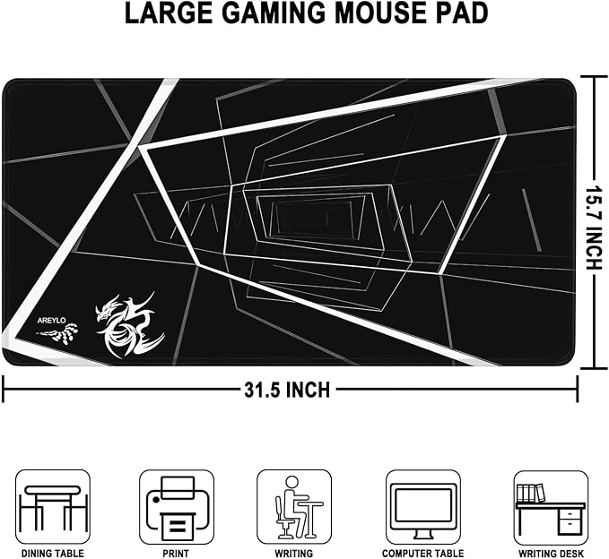 Mouse Pad Large, Waterproof Extra Large Gaming Mousepad with Stitched Edges, 31.5" x 15.7" Non-Slip Rubber Base Office Big Long Keyboard Pad for Office Gamer Home XXL, (Black Square) - Image 3