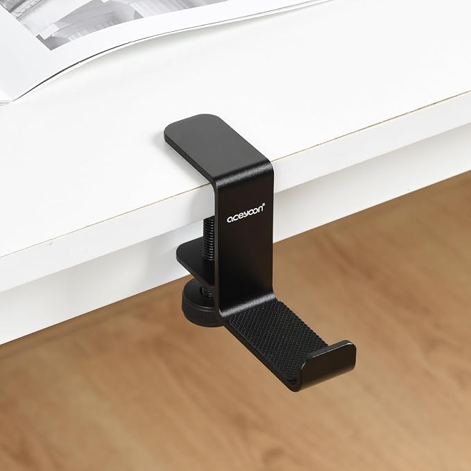 aceyoon Under Desk Headphone Hanger, Aluminum Headphone Stand,Headset Holder Space-Saving for Bag/Backpack/GamingHeadphone, Black - Image 8