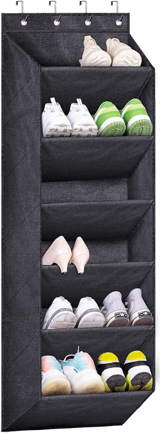 SLEEPING LAMB Over The Door Shoe Organizer for Closet with Large Deep Pockets, Narrow Shoe Rack for Door Hanging Boots Storage, Black by SLEEPINGLAMB