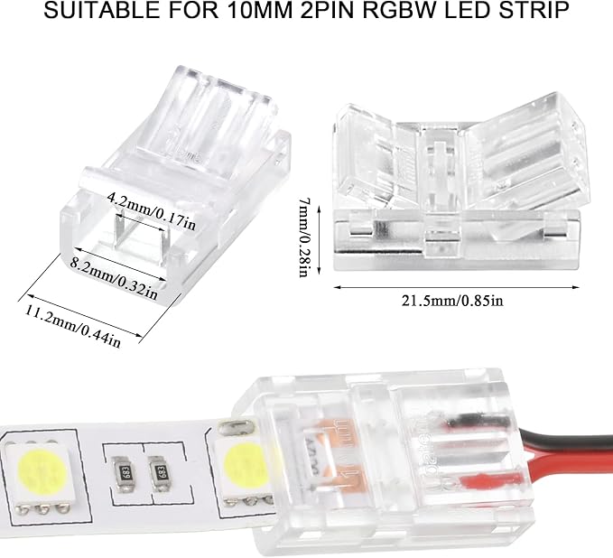 Flutesan 20 Pcs 2 Pin 8 mm LED Strip Connector RGB Lights - Image 3