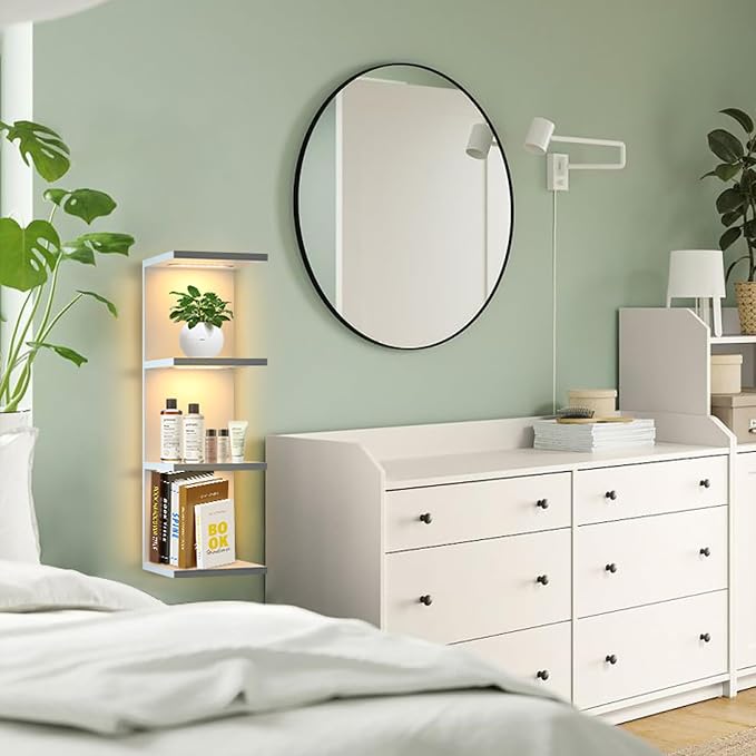 VIWODS 4-Tier Wall Shelf Unit with Lights, White - Image 4
