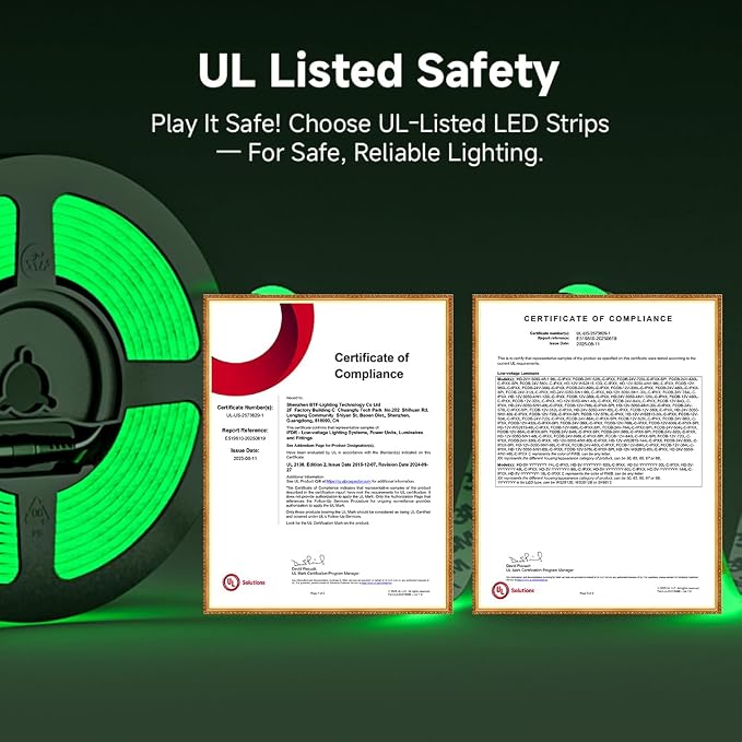 BTF-LIGHTING UL Listed Green Color 5mm Width FCOB COB LED Strip Light - Image 2
