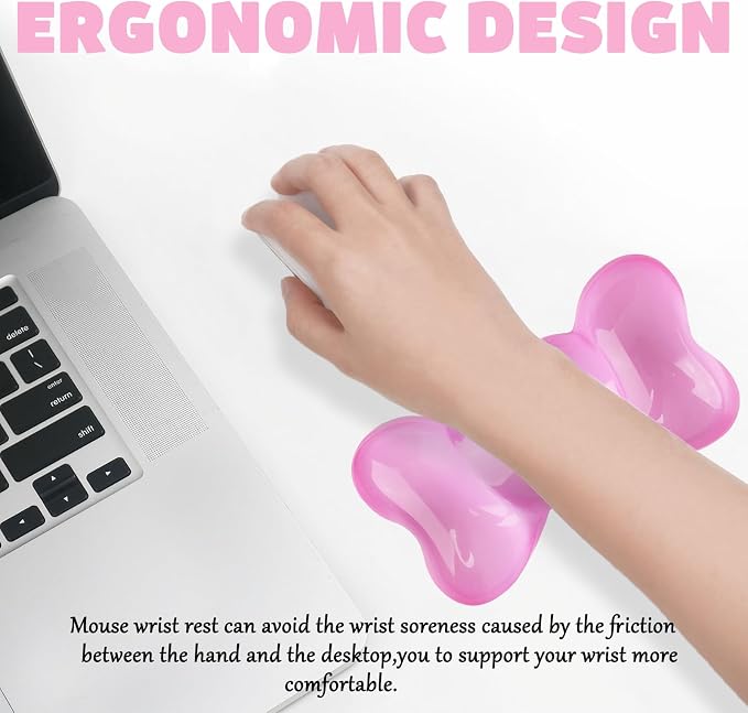 Gel Wrist Rest for Keyboard and Mouse Transparent Pink Bow Elbow Pad Cushion Ergonomic Cute Clear Cool Heart Mouse Wrist Pad Silicone Non-Slip Support for Computer Gaming Home Office Women Hand Pillow - Image 5