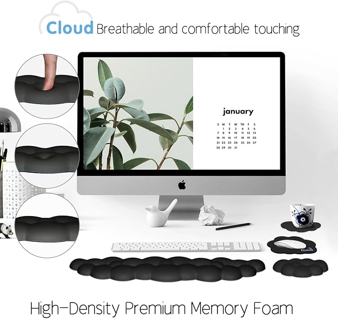 4 in 1 Ergonomic Leather Cloud Wrist Rest Keyboard and Mouse Pad & Coaster | Full 4-Piece Set, Non-Slip PU Base, Soft Memory Foam Comfort For Long Work/Gaming Hours, Cute Desk Decor, Easy To Clean - Image 6