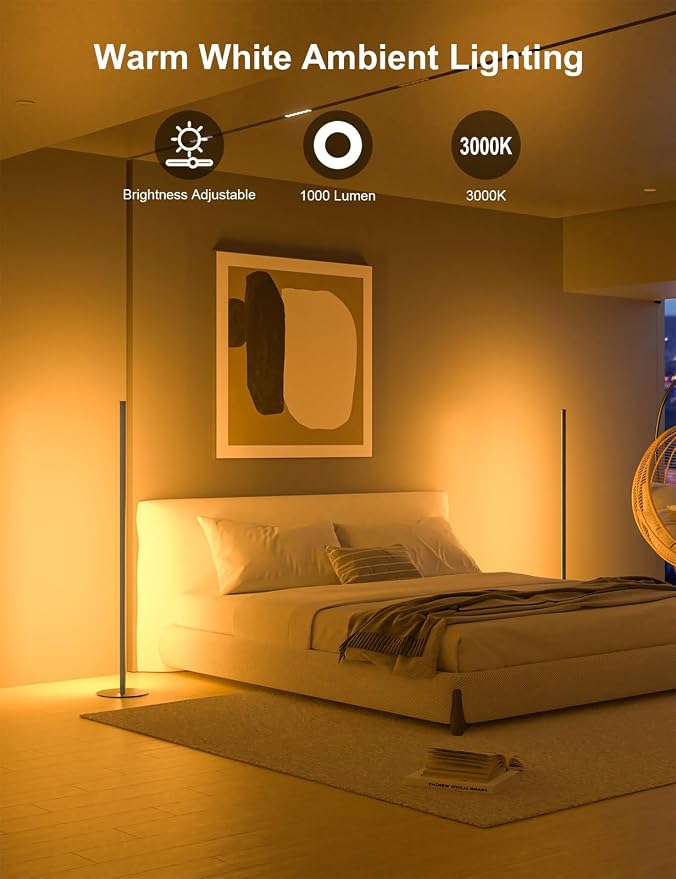 Corner Floor Lamp, Upgraded Corner Lamp APP and Remote Control, 16 Million Colors and Warm White, Music Sync, Timing Function, Color Changing Ambient Light for Living Room Bedroom Gaming - Image 6