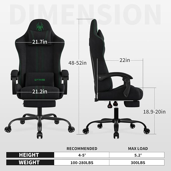 Fabric Gaming Chair with Footrest, Big Tall Reclining Ergonomic Chair | Breathable Fabric, Spacious Seat, Headrest And Lumbar Support Provide Lasting Comfort For Gaming, Work And Relaxation - Image 3