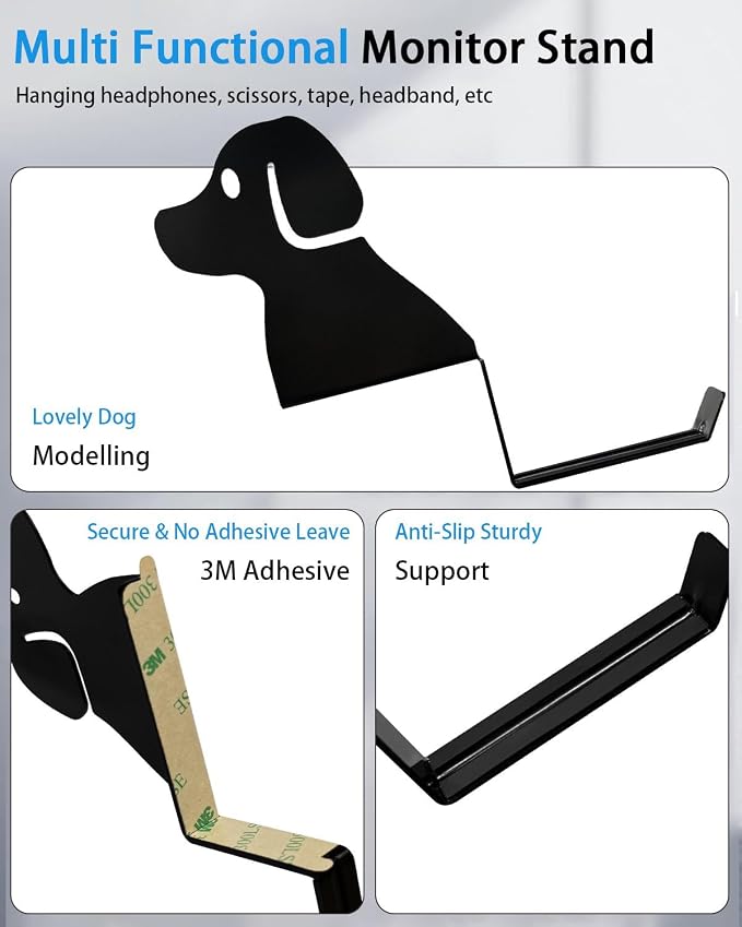 Monitor Stand Headphone Hanger with Puppy Tail Hook - Image 2